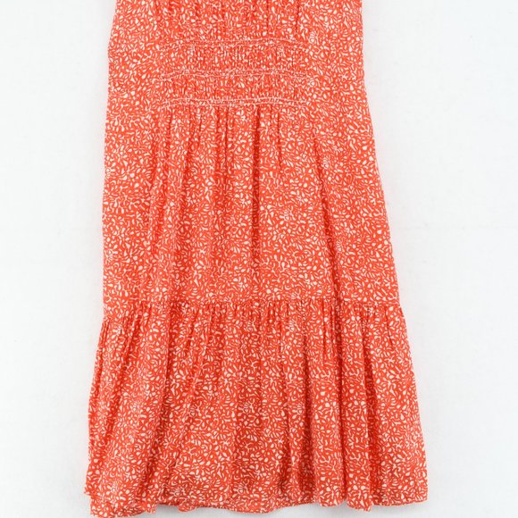 Rebecca Taylor Womens Red Smocked V-Neck Short Sleeve Printed Mini Dress Size 4 - Picture 5 of 8